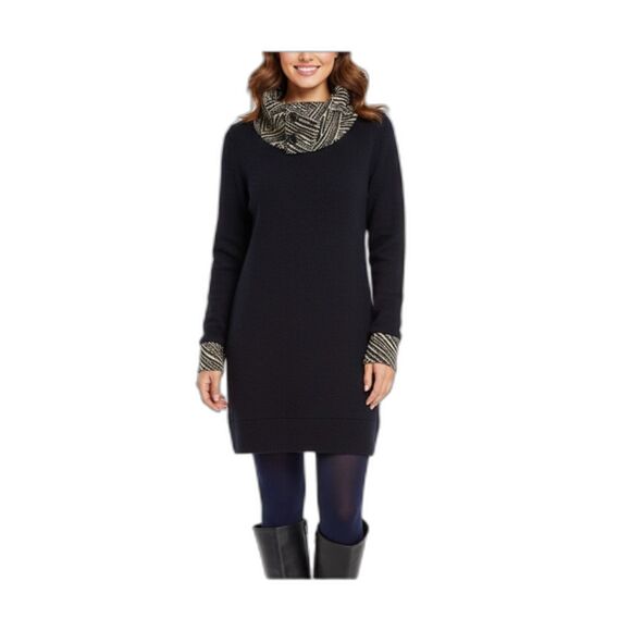 THML Dresses & Skirts - THML Navy Blue Sweater Knit LS Short Dress With Geometric Cowl Neck Size L